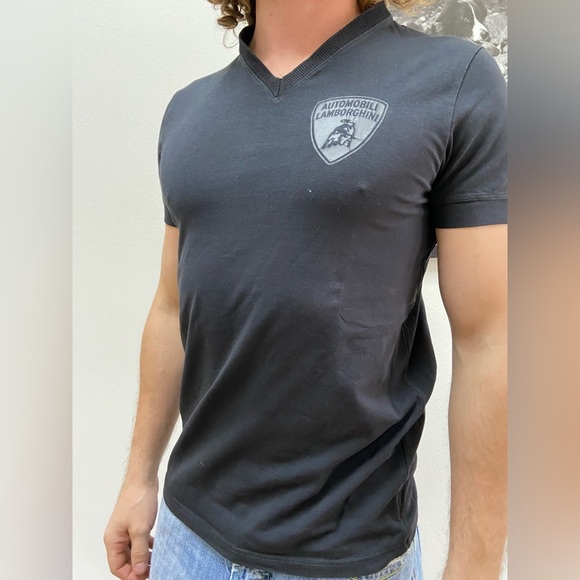 Lamborghini S Black V-Neck T-Shirt - Picture 1 of 7